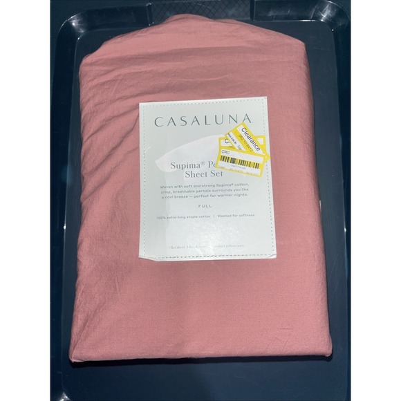Casaluna Supima Percale Sheet Set Full Size Modern Rose 250 Thread Count - Picture 1 of 2